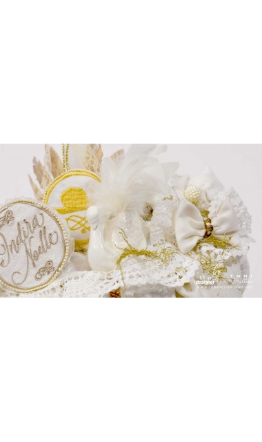 Lumanare botez cu lebede brodate si dantela alba Gold Swan 12